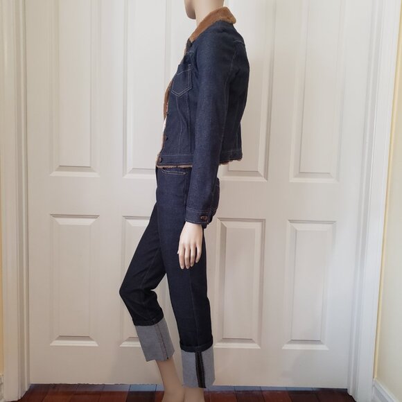 Y2K Faux Fur Denim Jacket & Jeans 2PC Set SZ S - Picture 3 of 15
